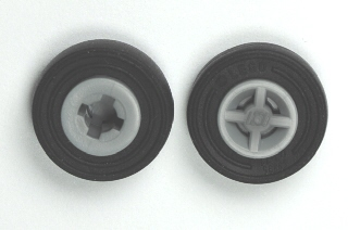 Wheel 8mm D. x 6mm with Black Tire 14mm D. x 4mm Smooth Small Single with Number Embossed on Side 4624 / 59895, Light Bluish Gray (4624c05)