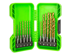 Набор сверл HSS-TiN 1,5-8,0 мм с шестигранным хвостовиком в кейсе Greenworks Арт. 2943907, 22 шт.