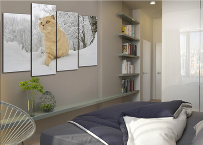 Модульная картина "Рыжий кот в снегу"
