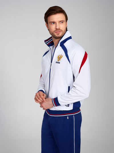 Cпортивный костюм мужской с символикой России (10SKM-335/1) (белый)