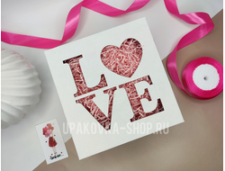 Коробка с отдельной крышкой 200*200*90 мм с вырубкой "LOVE" БЕЛО-БУРАЯ