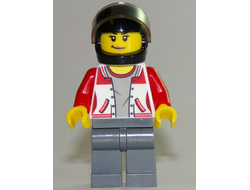 ATV Driver - Female, Jacket with Number 8 on Back, Dark Bluish Gray Legs, Black Helmet, n/a (cty0729)