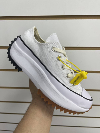 КЕДЫ CONVERSE НА ПЛАТФОРМЕ НИЗКИЕ С ЧЕРНОЙ ПОЛОСОЙ БЕЛЫЕ