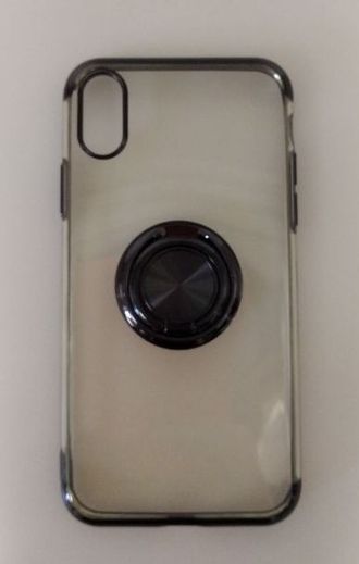 Защитная крышка iPhone X/XS, прозрачная, с черным бампером и кольцом-держателем