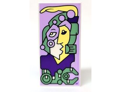 Tile 2 x 4 with Modern Art Cubist Painting with Lavender, Sand Green, and Dark Purple Picasso Style Portrait Pattern, White (87079pb1077 / 6366173)
