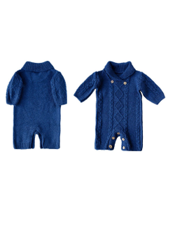 Комбинезон с шалевым воротником синий