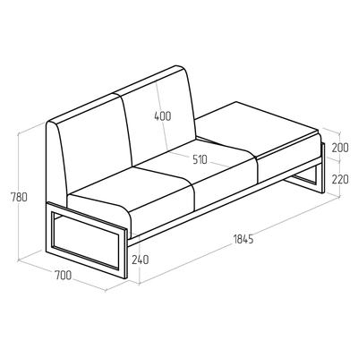 Диван Everprof Solo двухместный со столиком слева Металл Серый Экокожа Черный ЛДСП Серый