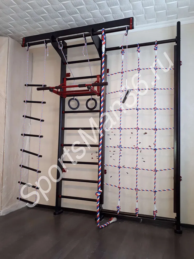 СПОРТИВНЫЙ КОМПЛЕКС KARUSSELL BERNHARD, цвет дерева ВЕНГЕ, цвет металла красный. + Турник навесной Kraft 4 KARUSSELL