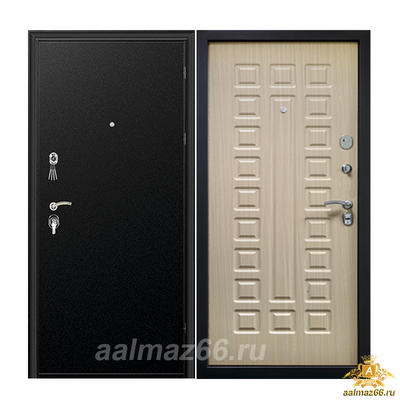 Входная металлическая дверь СОЛОМОН беленый дуб/Черный муар 2066-880