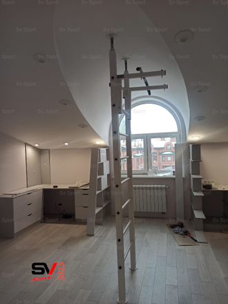 Спортивный комплекс враспор с турником, брусьями и скамьей для пресса  враспор (белая)