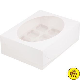 Коробка для 12 капкейков с окном -  320*235*100 мм. белая