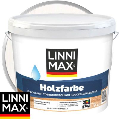 Краска для деревянных фасадов акриловая LINNIMAX HOLZFARBE Белая база 1 9 л