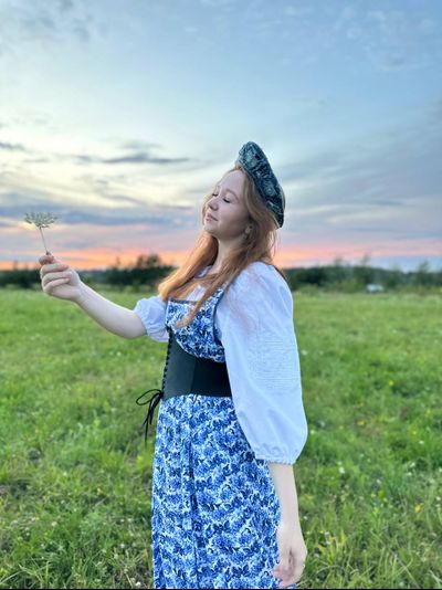 Косоклинный сарафан синий