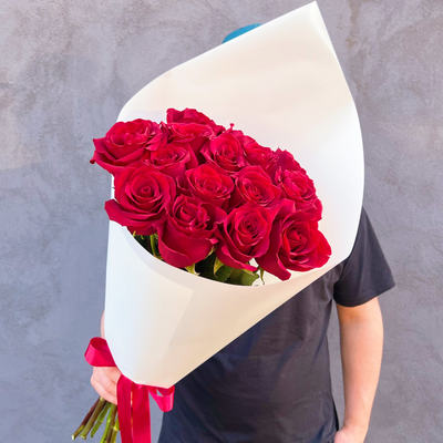 Букет красных роз Эквадор премиум 15 шт