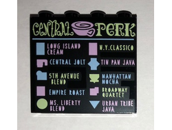 Panel 1 x 4 x 3 with Side Supports - Hollow Studs with CENTRAL PERK Coffee Menu Pattern, Black (60581pb127 / 6286146)