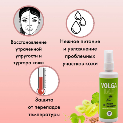 Тоник Волгаладь Натуральный косметический Биокомплекс №10 для проблемной кожи, 100 мл