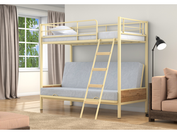 Двухъярусная кровать-диван Дакар 2 Слоновая кость (вставки дуб крафт табак) фото