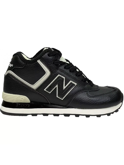 New Balance 574 Mid Black White Leather с мехом женские