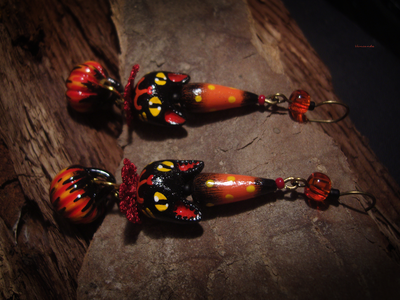 "Тайнохранители Чернолесья", длинные серьги с чёрными котиками в стиле винтажных игрушек