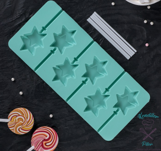 Форма для леденцов и мороженого «Звёзды», 6 ячеек, 9,5×24×1 см, палочки в комплекте, цвета МИКС