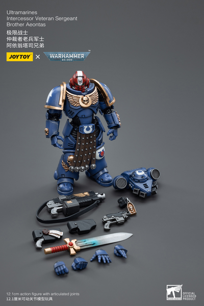 Интерцессор-ветеран Ультрамаринов (Warhammer 40k) - КОЛЛЕКЦИОННАЯ ФИГУРКА 1/18 Ultramarines Intercessor Veteran Sergeant Brother Aeontas (JT4386) - JOYTOY
