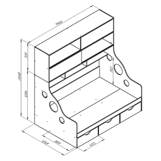 Кровать Дельта-21.02 с антресолью  (цвета в ассортименте) 1,2м