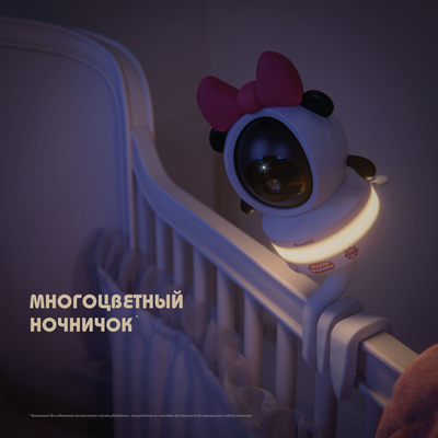 WiFi Видеоняня Ramili Baby RV700PANDA Пандочка, Малышарики, с креплением, 1 моторизированная видеокамера + монитор, 2К, с DVR