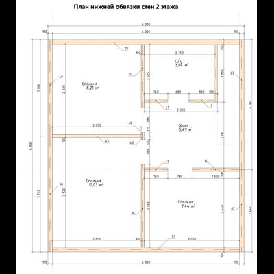 Двухэтажный каркасный дом с тремя спальнями 73м² (SK89)