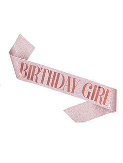 Лента пудровая глиттер Birthday girl буквы роуз голд