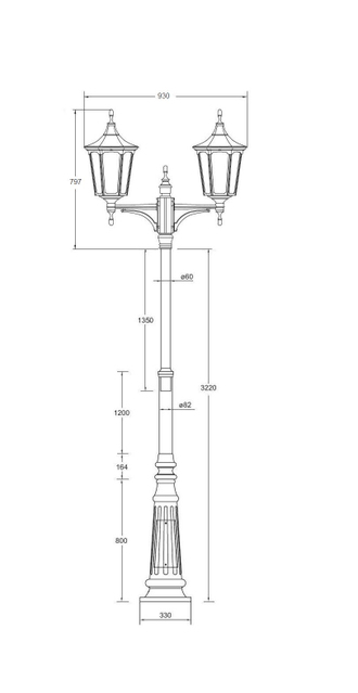Парковый светильник  Alborg L 2-а фонаря  на опоре  (h=4.0м)