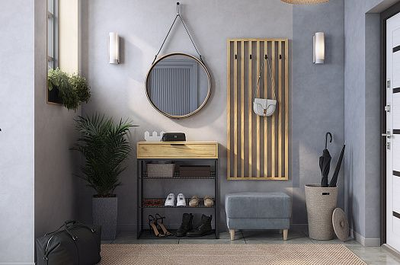 Композиция Прихожей БЕРИ Дуб Крафт золотой/Графит