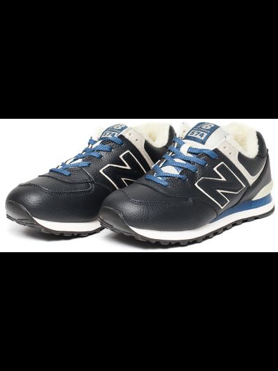 New Balance 574 Black Blue Leather с мехом
