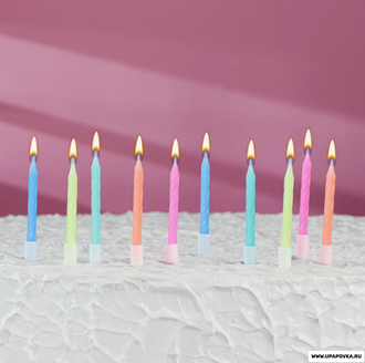 Свечи для торта "Неон", 10 шт, 5 см, МИКС