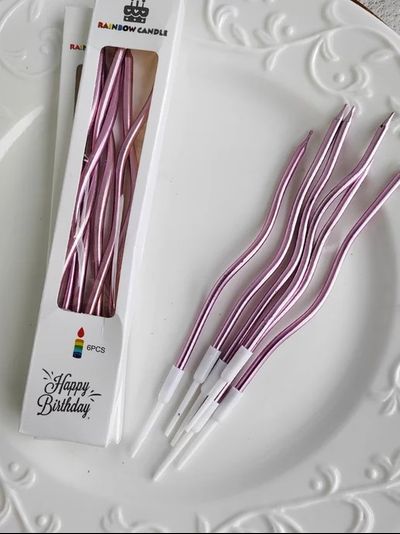 Свечи для торта волна 15 см (6 шт), розовые