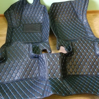 Коврики Премиум 3D черная экокожа и синяя отстрочка