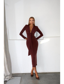 Платье по фигуре с V-образным вырезом (шоколадный)