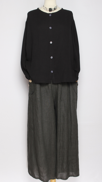 Рубашка Бохо "Муслин без ворота" бежевая, чёрная р.50-60