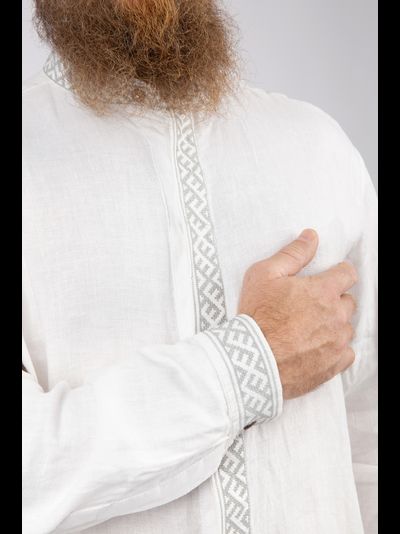 Деловая сорочка &quot;Здрава&quot; белый лён/серая вышивка