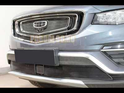 Защита радиатора Geely Atlas Pro 2021- black верх (3 части)