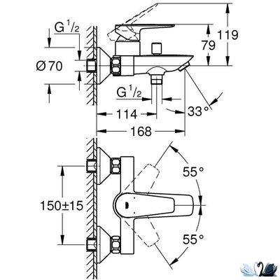 Смеситель для ванны Grohe BauEdge 23604001, без душевого гарнитура