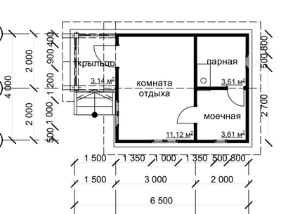Б-23 ГАБАРИТНЫЕ РАЗМЕРЫ: (4Х6.5М) 1 ЭТАЖ, ОБЩАЯ ПЛОЩАДЬ: 23М²