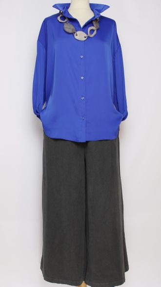 РУБАШКА БОХО "ШЁЛК  КЛАССИКА" синяя р.48,50,54, малахит р.48,50,52,54, фуксия р.48,50,52