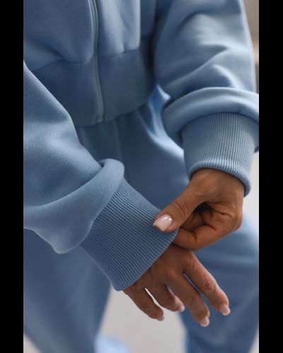 Куртка на молнии хлопковый велюр укороченная (небесный)