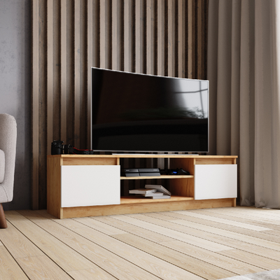 ТВМ-3 Тумба под ТВ Дуб Крафт Золотой/Белый с тиснением «Древесные поры»