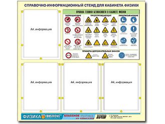 Стенд информационный ЭДУСТЕНД "Правила техники безопасности в кабинете физики" (80х75, 4 кармана)