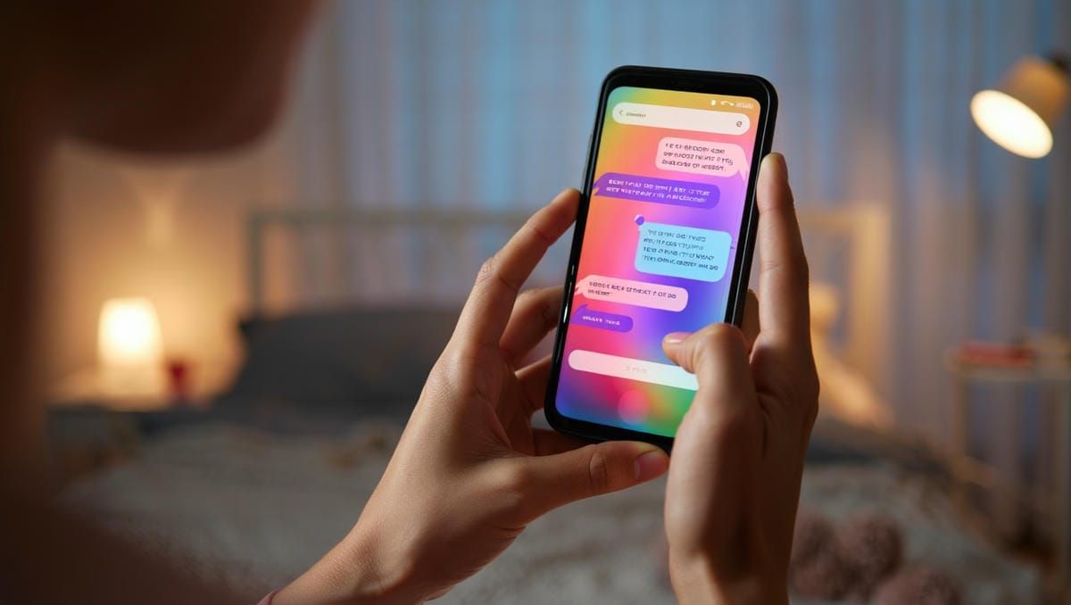 Руки подростка держат телефон, на экране которого идет переписка с психологом.