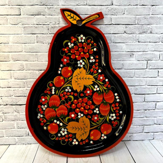 Тарелка Груша 290*200 мм сухарница с росписью Хохлома