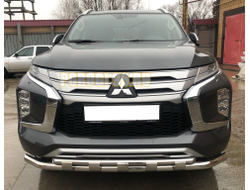Защита переднего бампера двойная с перемычками d60/42 для Mitsubishi Pajero Sport (2021-...)