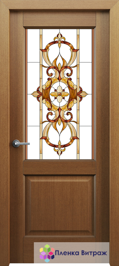 Витражная пленка, витражная пленка самоклеющаяся, пленочный витраж с классическим рисунком в дверь