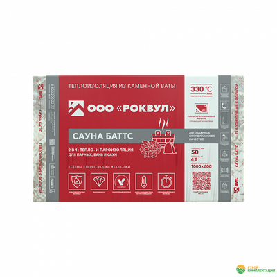 Утеплитель для бань и саун РОКВУЛ САУНА БАТТС 1000x600x50 мм (8 шт; 4,8 кв.м.)